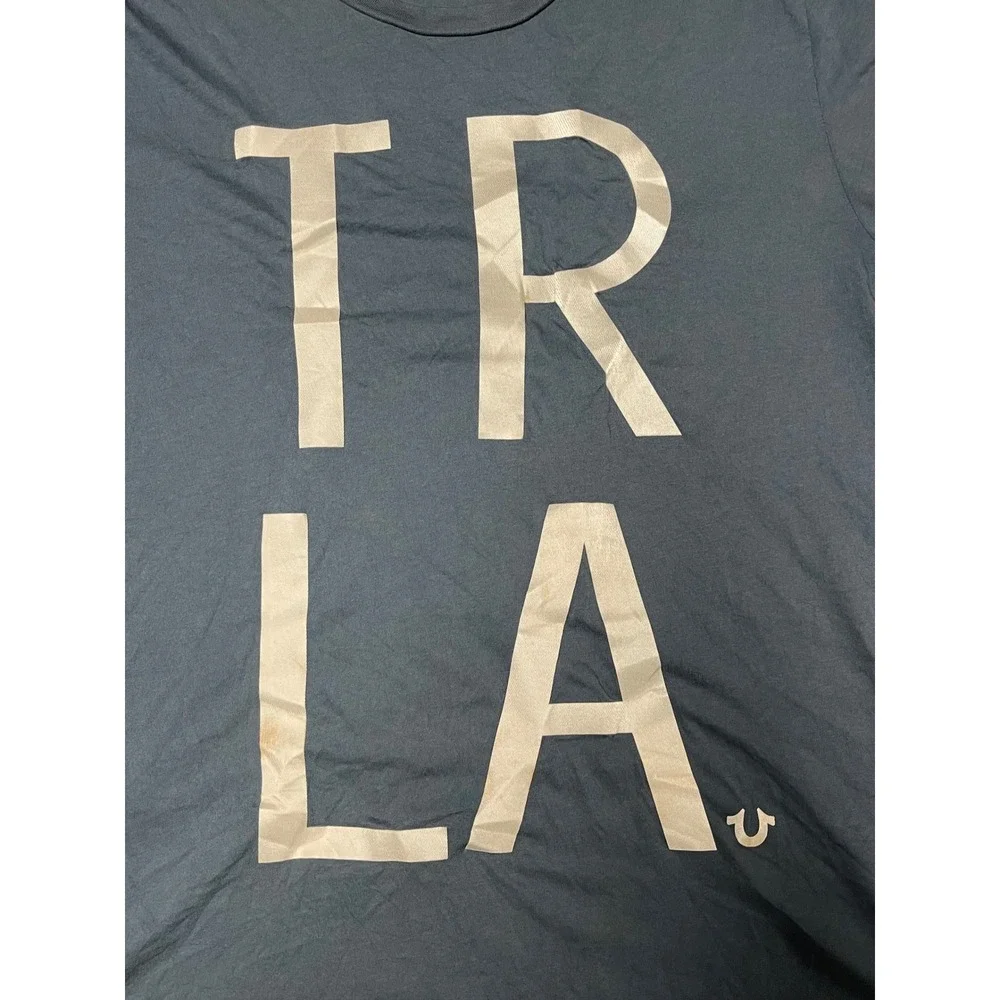 True Religion Mens TR LA Graphic T-Shirt Slate Blue Gray 2XL Made in USA